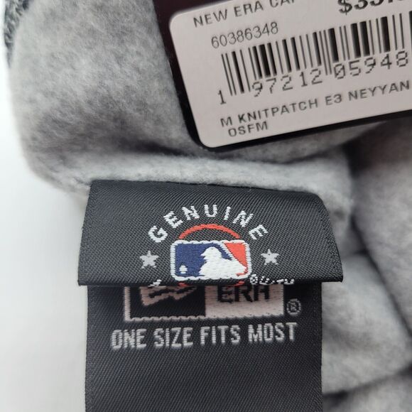 New York Yankees Mens Womens Beanie Pom Top Gray Embroidered Patch Logo New Era - Picture 8 of 10